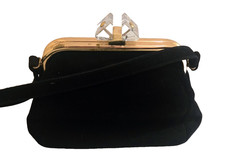 Vintage Black Suede Evening bag with Lucite Kiss Lock 1950s look