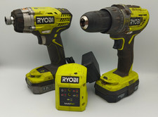 Ryobi R18PD3 & R18ID01 18v Percussion Drill & Impact Driver Set 2 Batts FREEPOST