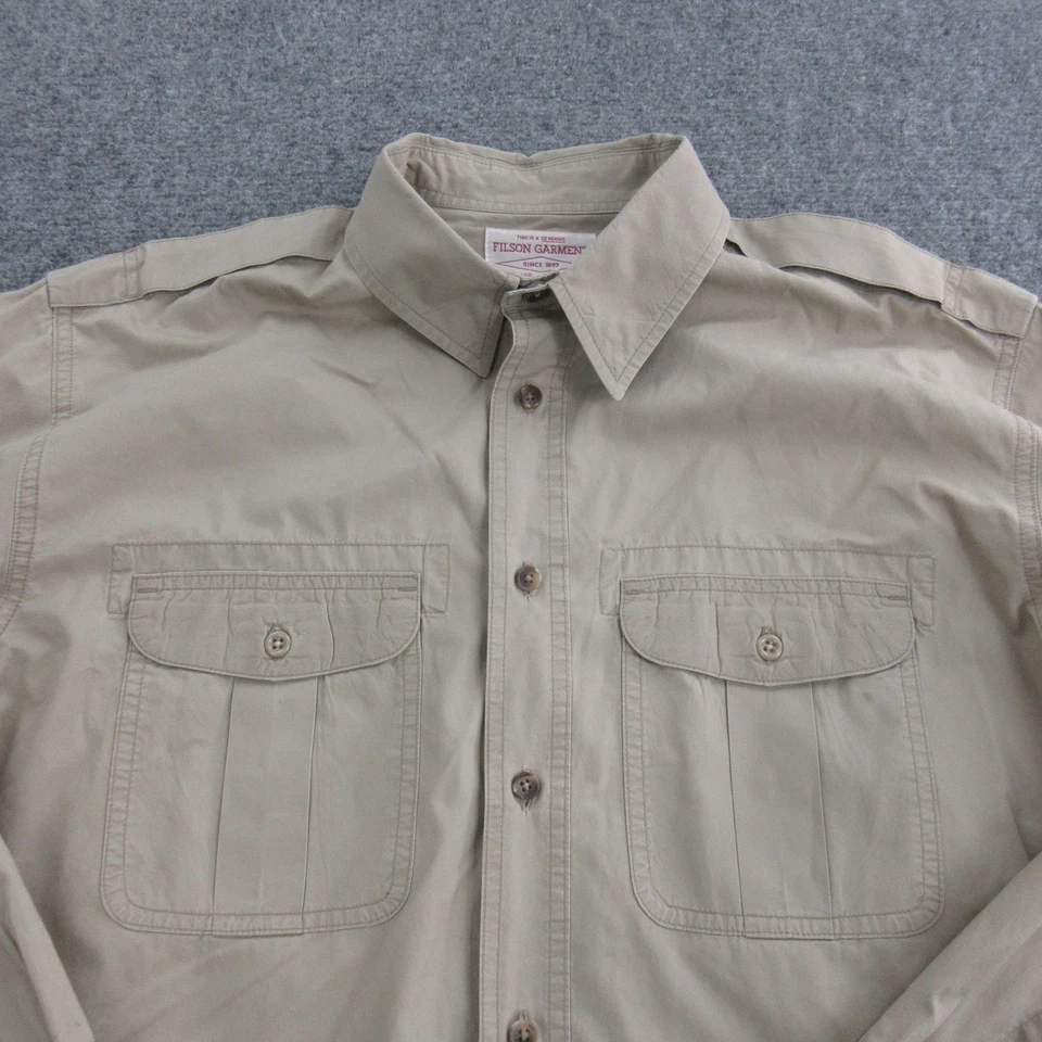 Camisa masculina Filson grande cáqui manga longa campo safári dragonas botão frontal - Imagem 2 de 4