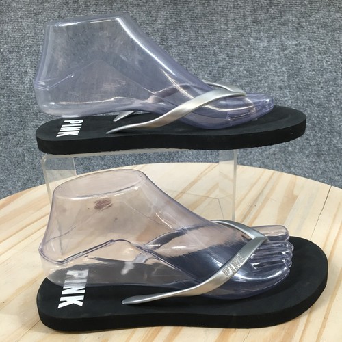 PINK Victoria's Secret Sandals Womens 7-8 Flip Flop Gray Slip On Open Toe Flats