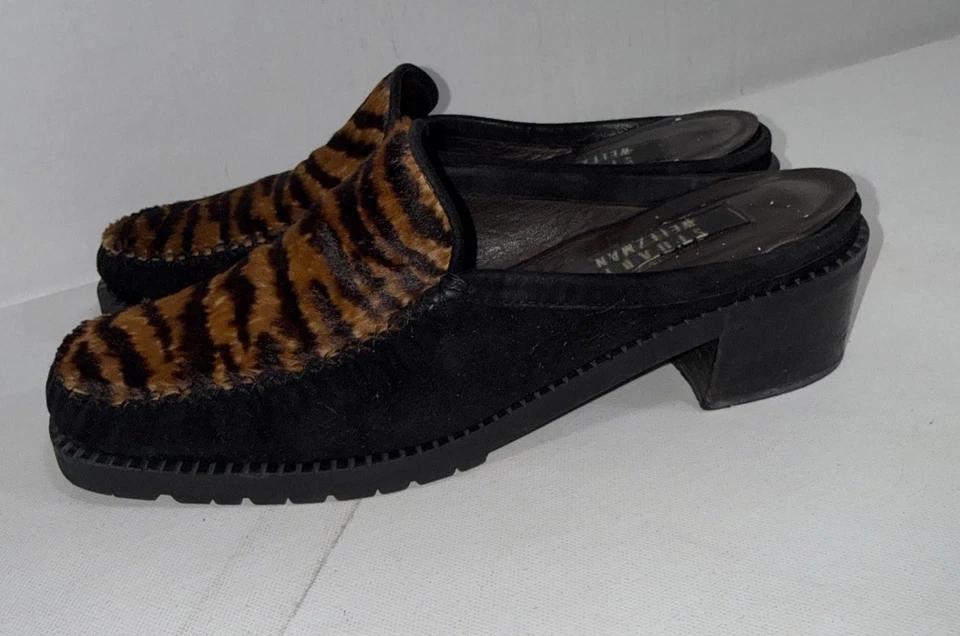 Mulas Stuart Weitzman vintage años 90 Y2K tacón bloque piel cebra marrón chocolate talla 8B Foto 4 de 4