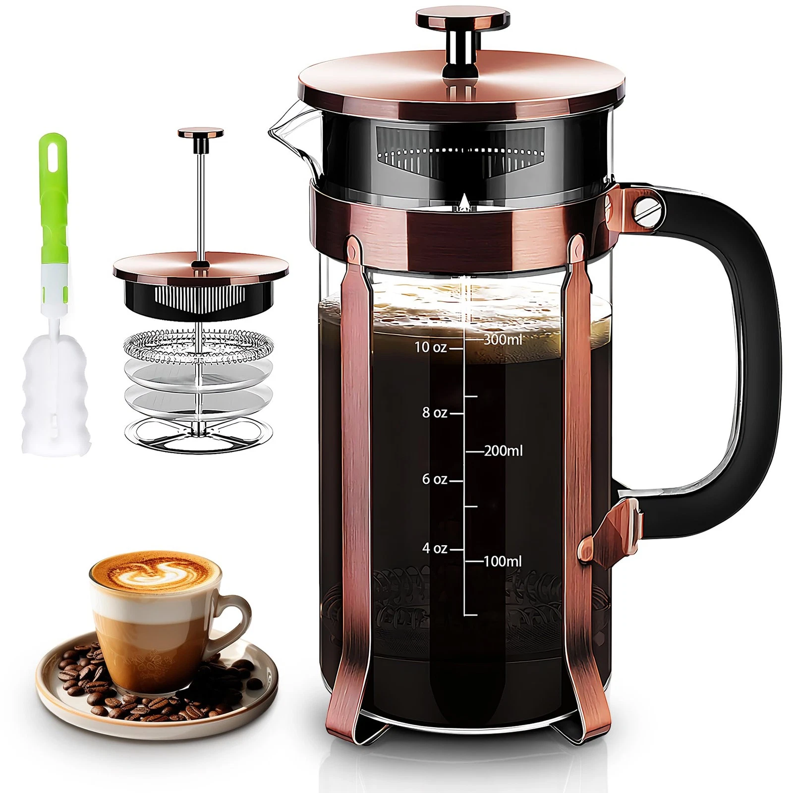 YMMIND French Press Coffee Maker 304 Stainless Steel Coffee Press,with 4 Fil...