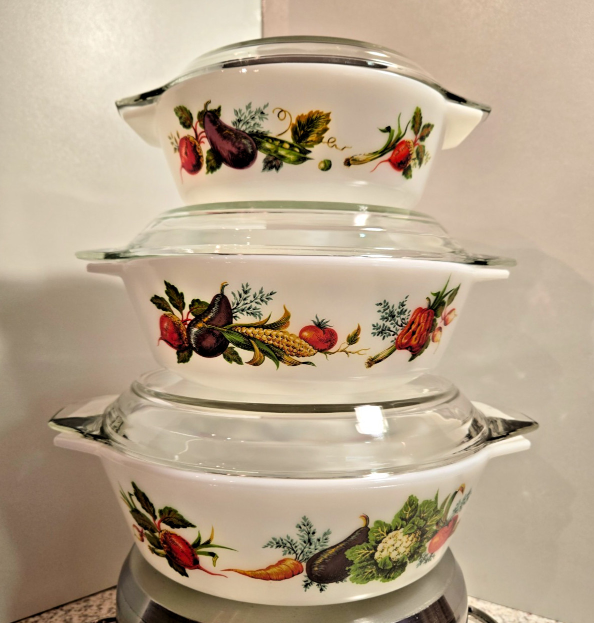 Original PYREX ENGLAND 6teilig, 3 Schüsseln mit 3 Deckel Set - neu und unbenutzt
