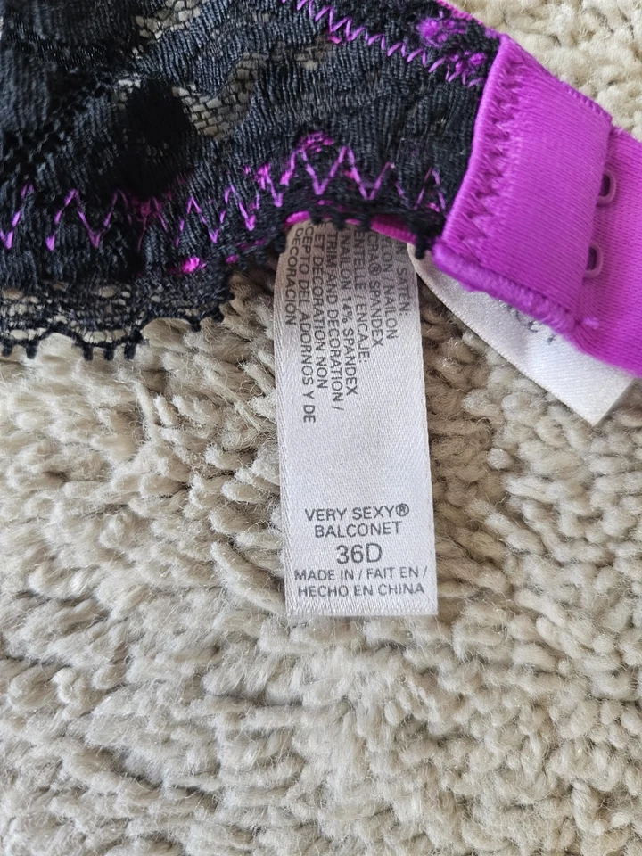 Victoria's Secret Very Sexy Balconet Bra Purple Black 36D Lace Lingerie Intimate - Image 4 of 4