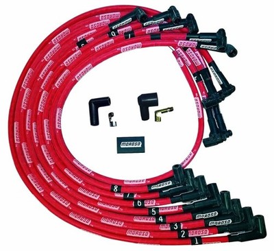 Moroso 52528 Spark Plug Wire Set Ultra Spiral Core 8 mm Red 90 Degree Plug Boots