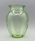 Vintage Anchor Hocking Ballerina Cameo Green Uranium Depression Glass 8" Vase