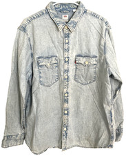 Levi's Shirt Mens Large Light Wash Blue Denim Relaxed Western Button Front