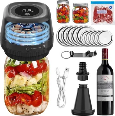 Mason Jar Vacuum Sealer  4 in 1 Electric Mason Jar Vacuum Sealer Kit (Black)