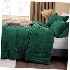 Fluffy Twin Comforter Set - Furry Leaves Pattern Faux Fur Twin 68"x88" Green
