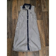 Tommy Hilfiger Womens Navy White Striped Sleeveless Button Down Shirt Dress XS