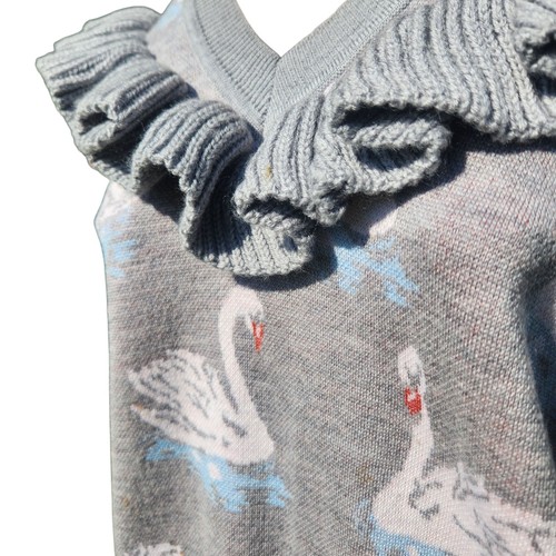Stella McCartney Gray Swan Intarsia Ruffles at Neck Wool Sweater Italy Size 40 8 - Picture 14 of 16