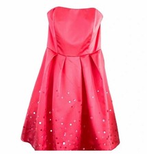 Davids Bridal Sequined Pleated Strapless Bridesmaids Dress Coral Pink Size 26.