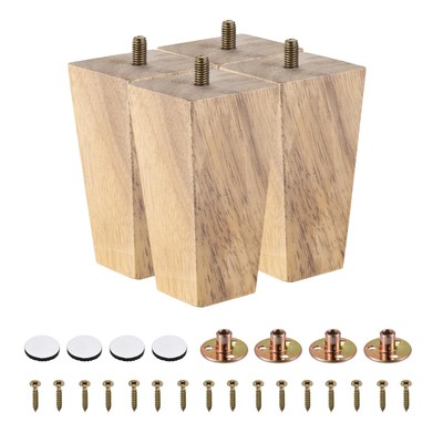 Furniture Legs 110mm Set of 4 Square Solid Wood Sofa Legs with Accessories