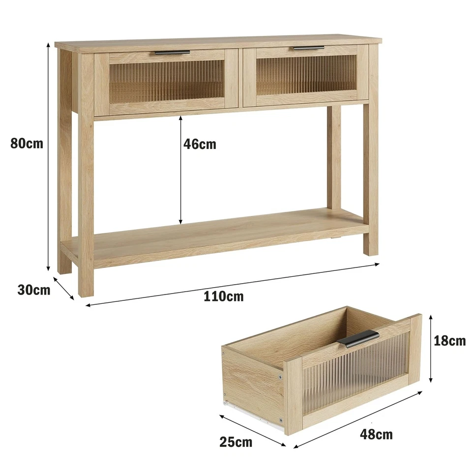 Tavolo Consolle da Ingresso per Corridoio in Stile Industriale con 2 Cassetti - Immagine 3 di 4
