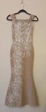 Women’s Beige Beaded Embroidered Mermaid Dress Square Neck Sleeveless Long XS