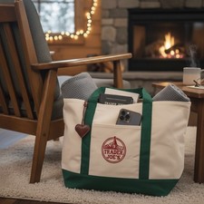 Trader Joe  s Large Canvas Tote Green/Beige   US Exclusive   Ships Worldwide