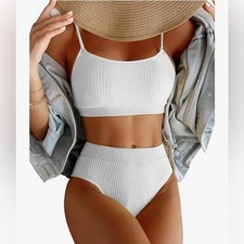 New White Ribbed Bikini Set
