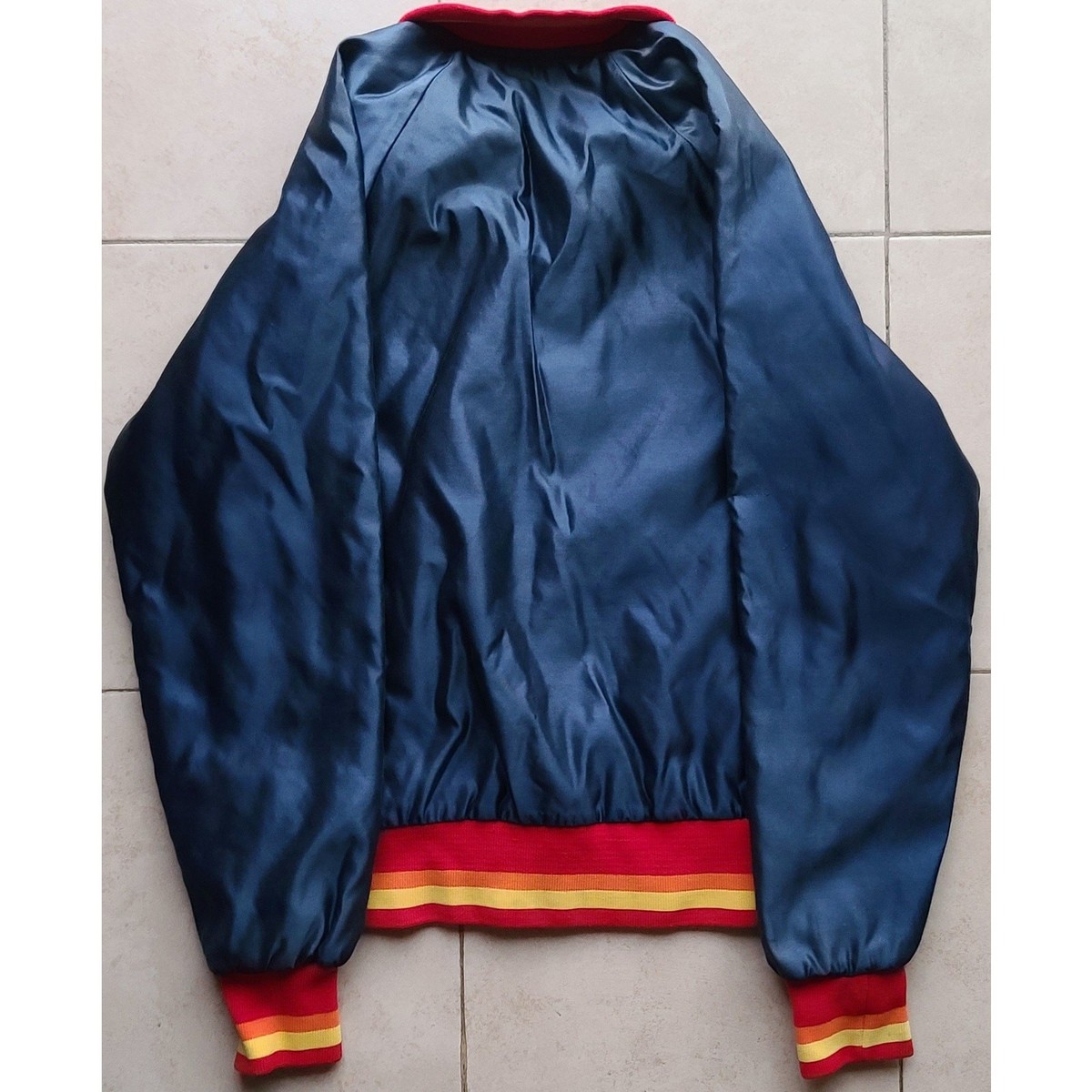 Houston Astros 80s STARTER satin bomber jacket Rainbow M navy