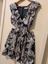 Dress blue Navy Mini Cut Out Lined Size 12 Women's V Neck White Floral 