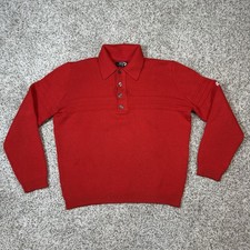 Vintage 70s Demetre Red Wool Apr s Ski Sweater Mens L Collared Button