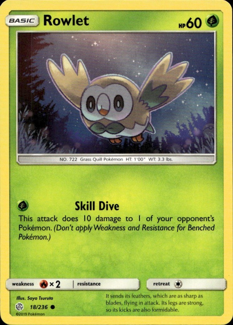 Rowlet 18/236 Common Cosmic Eclipse Pokemon Near Mint