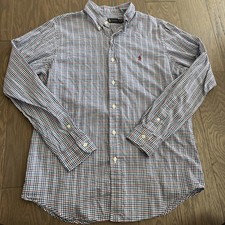 Ralph Lauren Polo Mens Long Sleeve Button-Down Red Blue Gingham Pony Medium EUC