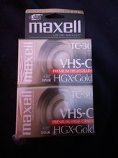 Pack Of 2 Maxell VHS-C TC-30 HGX-Gold Premium High Grade Video Tapes New Sealed
