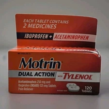 Motrin Dual Action Pain Reliever Ibuprofen Acetaminophen 120 Tablets New