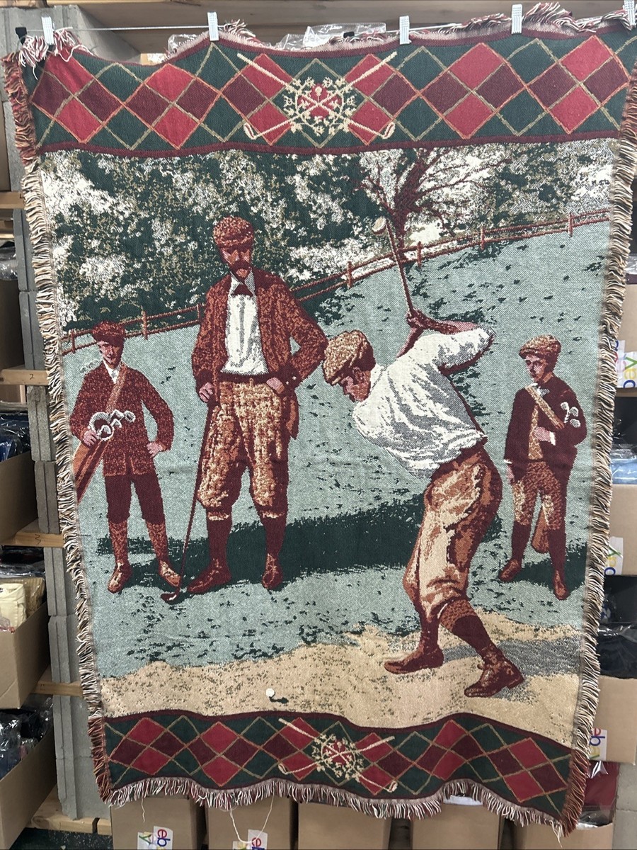 デッドストックGOODWIN WEAVERS コットン100%127×173cm Goodwin Weavers Golfers Throw Blanket Tapestry 100% Cotton Made In
