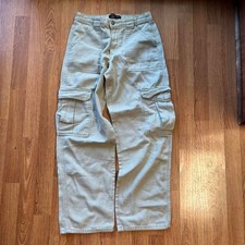 2000s Y2K vintage mid rise baggy pants with a cream color cargo pants