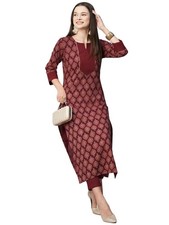 GoSriKi Women's Cotton Blend Straight Printed Kurta with Pant