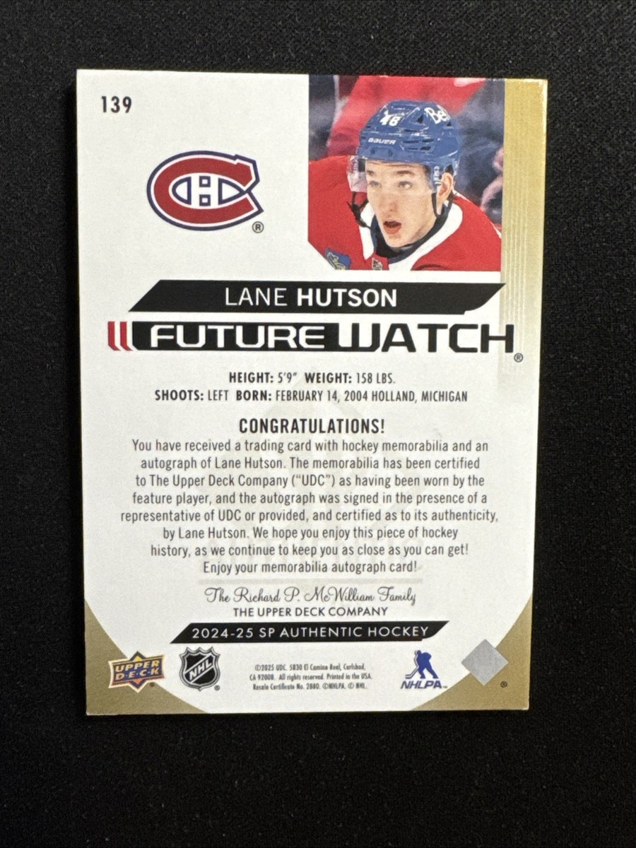 24-25 UD SP Authentic Hockey Future Watch Patch Auto 139 Lane