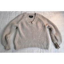 American Eagle Y2K Cream Chunky Knit V Neck Balloon Sleeve Sweater Women's S
