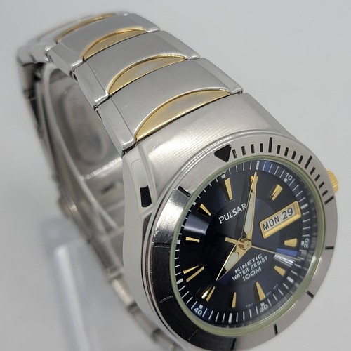 PULSAR YT58-0A20 Herren Quarz Kinetic Uhr Tag Datum blaues Zifferblatt NEU KONDENSATOR - Bild 6 von 11