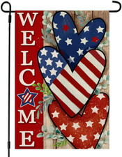 4Th of July Patriotic Welcome Garden Flag 12X18 Inch Double Sided USA Flag Heart