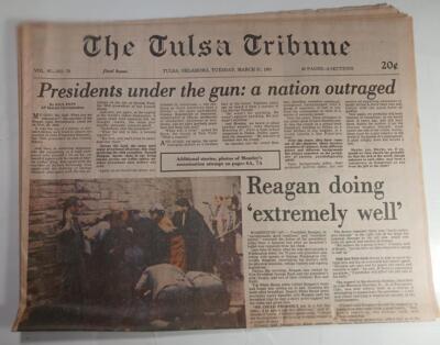 TULSA TRIBUNE NEWSPAPER MARCH 31 1981 PRESIDENT REAGAN SHOOTING JOHN HINCKLEY