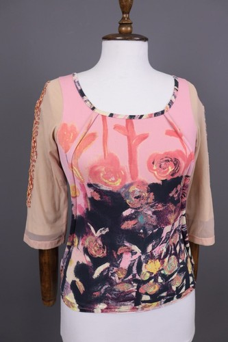 Save the Queen Multicolour Floral Art 3/4 Sleeve Top Blouse Size M - Picture 8 of 15