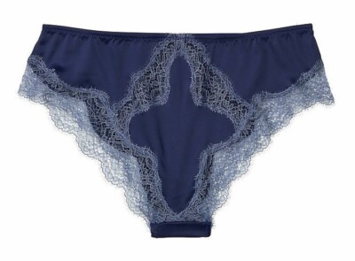 Victorias Secret Sexy Luxe Satin & Lace Brazilian Panties Size S Blue-Blush Pink