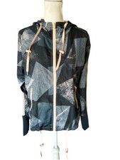 Women's Zyia Active Hooded Windbreaker Sz Small Blue Pink Trim Full Frnt Zipper