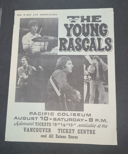 Original The Young Rascals Hand Bill 1968 Vancouver Canada Pat O'Day ...