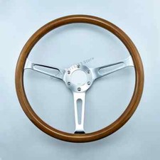 15inch Real Wood Car Steering Wheel Chrome Spoke Universal Racinng Sport Solid