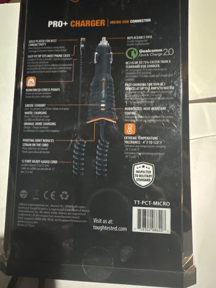 Tough Tested micro USB car charger with 12ft cord - Image 3 of 3