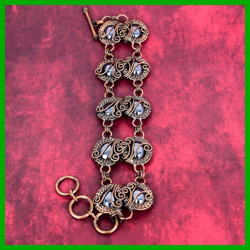 Oval Shungite Gemstone Wire Wrapped Sisters Gift Chain Artisan Bracelet Copper - Picture 2 of 6