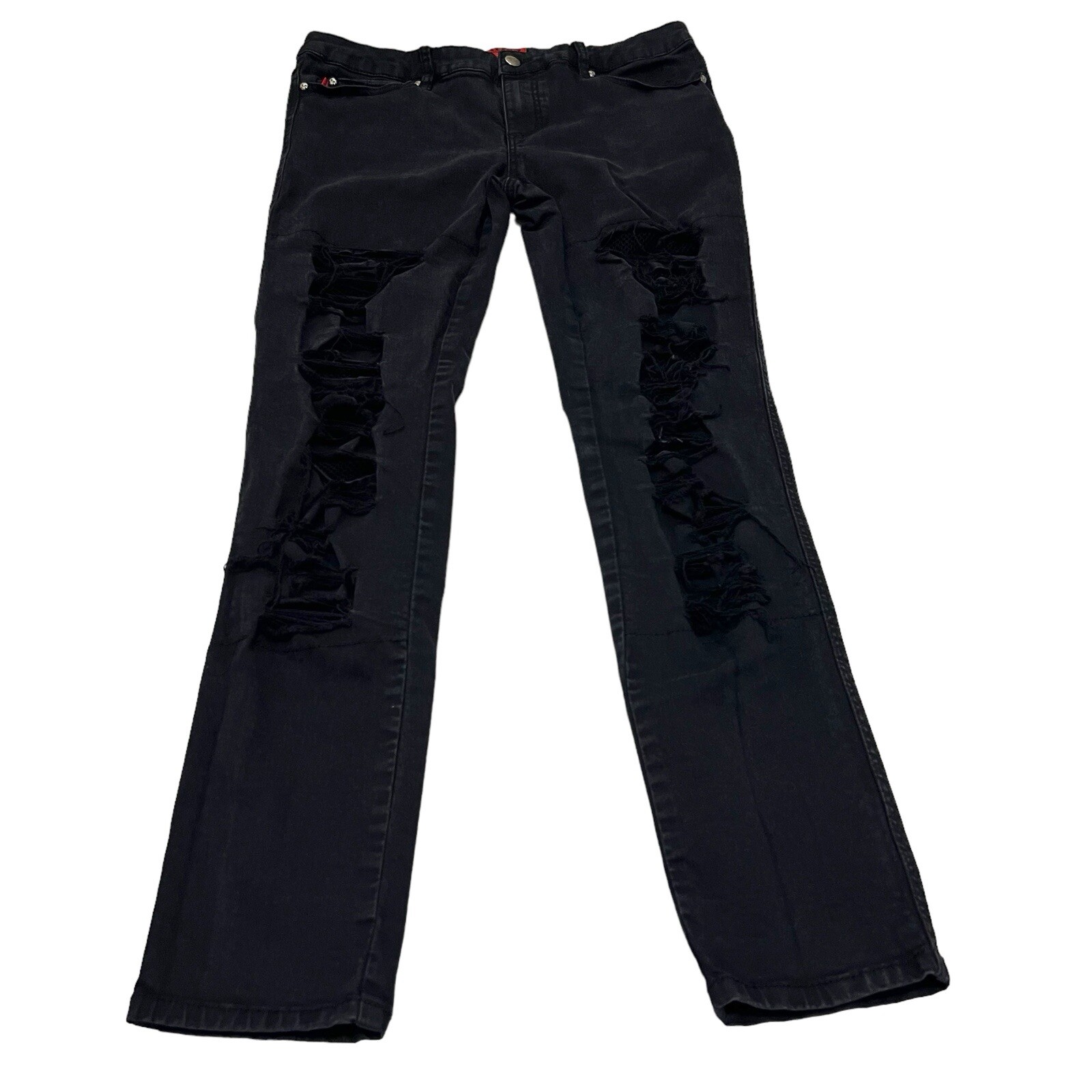 Tripp NYC Black Distressed Skinny Jeans with Skull Studs Size 3 26