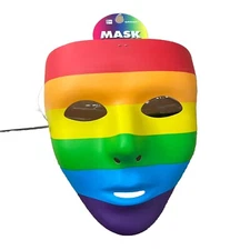 Rainbow Full Face Mask 6 1/4" x 7 3/4" Plastic Rainbow Pride Party Supplies