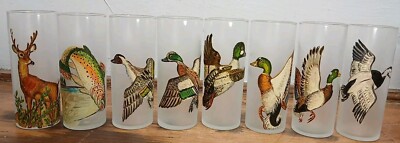 8 - Vintage Libby Game Bird /  Wildlife Frosted Highball Mid-Century Glasses