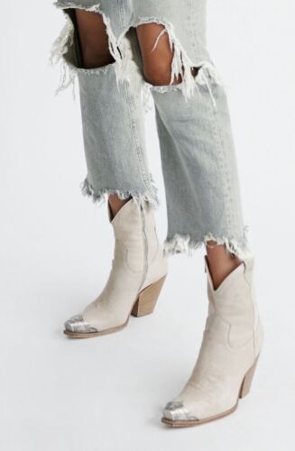 Stivali western Free People Brayden in pelle punta di peltro osso d'avorio 38,5/8,5 NUOVI - Foto 4 di 8