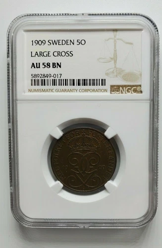 1909 Sweden 50 Large Cross NGC AU 58 BN