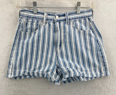 American Eagle Shorts Womens 00 Blue Pinstripe Mid Waist Cotton Beach Nautical