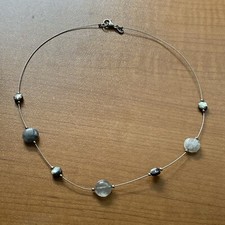 Silpada Grey Stone Wire Sterling Silver 16" Station Necklace